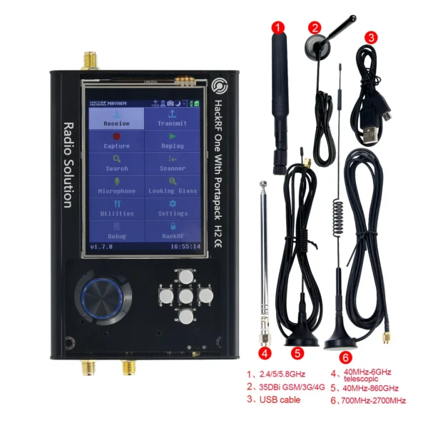 HackRF One R9 V2.0.1 +PortaPack H2 + 5 Antennas + Data Cable 1MHz-6GHz SDR Radio Assembled - Image 2